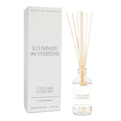 Sweet Water Decor Calm and Comfort Reed Diffuser Set | Mandarin, Ginger, Jasmine, White Tea Spa Scented Diffusers | Air Freshener | Housewarming Gift | Aromatic Stress Relief - style: Calm & Comfort