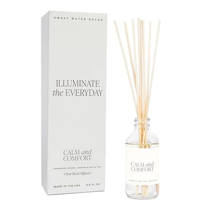 Sweet Water Decor Calm and Comfort Reed Diffuser Set | Mandarin, Ginger, Jasmine, White Tea Spa Scented Diffusers | Air Freshener | Housewarming Gift | Aromatic Stress Relief - style: Calm & Comfort