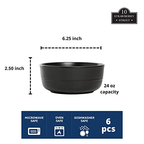 Double Line 6.25"/24 oz Cereal Bowl, Set of 6, Matte Black - color: Matte Black, size: Cereal Bowl
