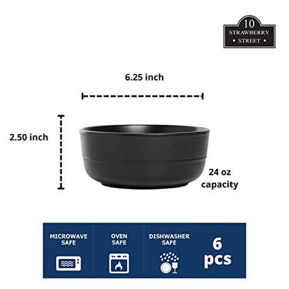 Double Line 6.25"/24 oz Cereal Bowl, Set of 6, Matte Black - color: Matte Black, size: Cereal Bowl