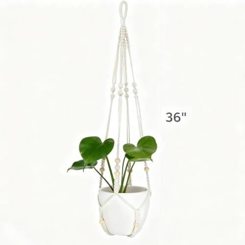 2 Pack Macrame Plant Hanger, 36 in Ivory Hanging Planter Holder | Larg Hanging Baskets with Wood Beads & No Tassels,Indoor Outdoor Boho Home Decor for Flower Pots (2 Hooks Included)