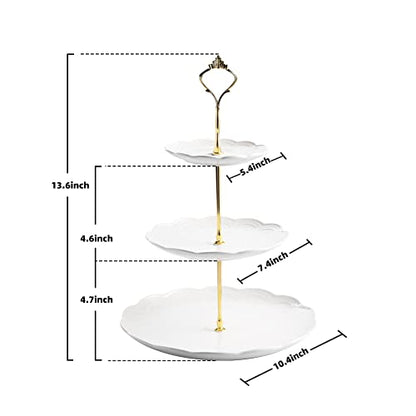 Sweejar 3 Tier Ceramic Cake Stand Wedding, Dessert Cupcake Stand for Tea Party Serving Platter(Rose White) - color: Pure White