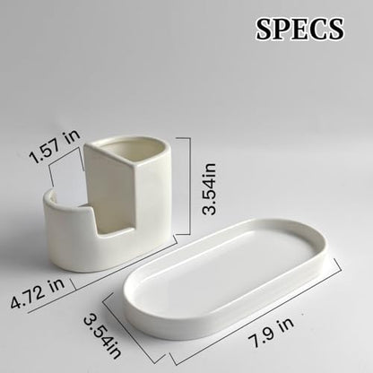 3 in 1 Ceramic Sponge&Brush Holder and Soap Tray Set, Leak-Proof Design to Keep Countertops Dry, Flexible Modular Placement, Modern Minimal Sink Organizer for Kitchen & Bathroom Countertop, White - size: L-Shape-Set