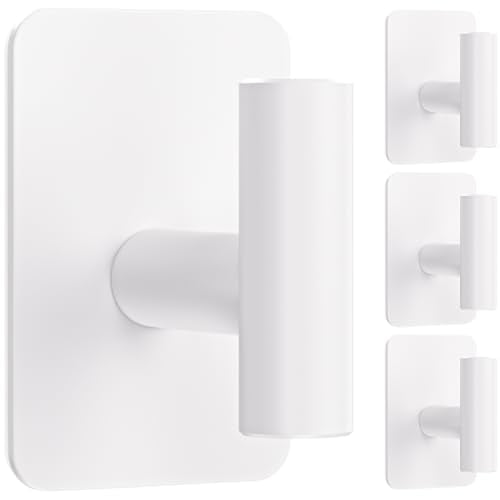 Heavy Duty Adhesive Hooks - 26lb Max, Sticky Wall Hooks Waterproof Stainless Steel for Hanging Towel, Coat, Robe, Towel Hooks Stick on Bathroom, Kitchen, Shower, Door (White, 4 Pack) - color: White-Cylinder4