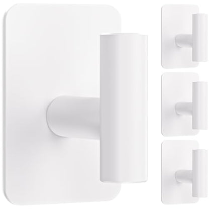 Heavy Duty Adhesive Hooks - 26lb Max, Sticky Wall Hooks Waterproof Stainless Steel for Hanging Towel, Coat, Robe, Towel Hooks Stick on Bathroom, Kitchen, Shower, Door (White, 4 Pack) - color: White-Cylinder4