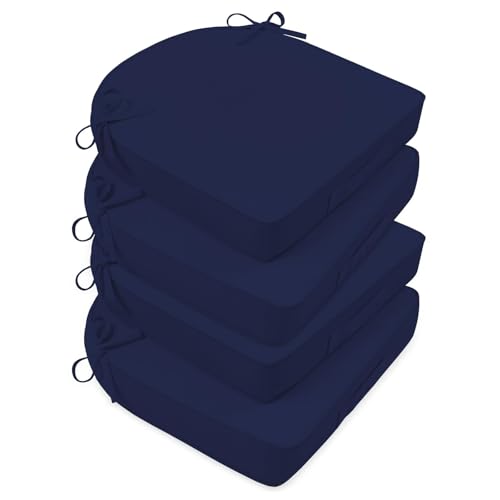 Basic Beyond Outdoor Cushions for Patio Furniture: Waterproof & UV Resistant Outdoor Chair Cushions Set of 4-19 x 19 x 3 Inch Thick Patio Chair Cushions with Adjustable Ties & Handle, Navy Blue - color: Navy