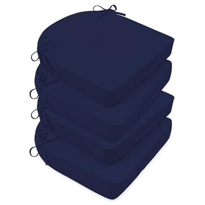 Basic Beyond Outdoor Cushions for Patio Furniture: Waterproof & UV Resistant Outdoor Chair Cushions Set of 4-19 x 19 x 3 Inch Thick Patio Chair Cushions with Adjustable Ties & Handle, Navy Blue - color: Navy