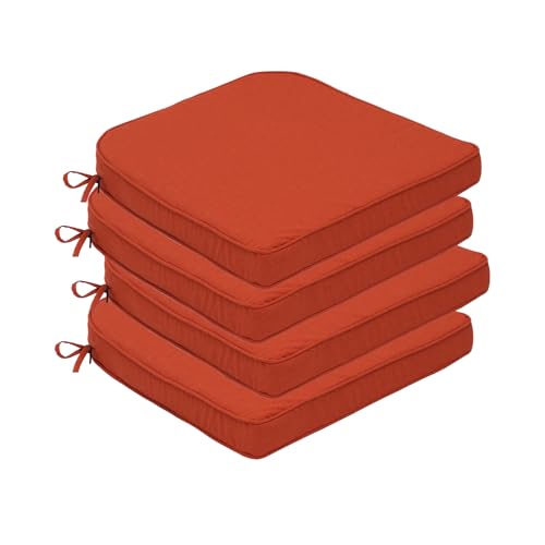 Goodgoods 19.5x20 Outdoor Chair Cushions Set of 4, 35D Foam, Orange | 35D High-Resilience Foam, Fade-Resistant and Water-Resistant Seat Pads with Ties for Dining Room, Kitchen, or Patio Chairs - color: Orange, size: 19.5"x20" 4pcs