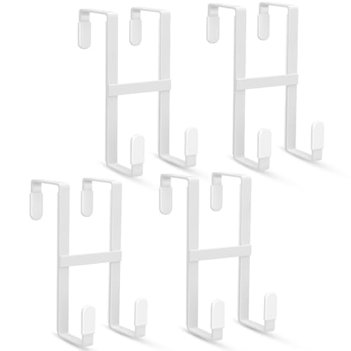 FYY 4 Packs Over The Door Hooks, Double Sided Door Hanger Hook - Heavy Duty No Drill Wall Hooks for Hanging Coats, Towels, Bags, Kitchen Closet Fits Most Doors Up to 1-7/8" Thickness (5.12" L, White) - color: White-4pcs, size: 5.12"short