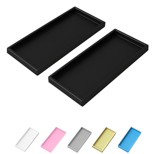 Vanity and Bathroom Tray, 11.8" ABS Countertop Organizer,Waterproof Vanity Tray for Toilet Tank,Perfume,Soap,Keys,Bathroom Accessories,Kitchen and Bath Trays,Non Slip Small Trays,Black,2 Pack - color: Black, size: 11.8" x 5" x 0.7" (2 Pack)