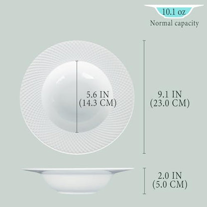 Ceramics Rimmed Soup Bowls 10.1 oz, White 9.1 inch Exquisite small soup plate Set of 4, Pasta plates With Rim is the best choice for hotels, kitchens, fine restaurants and gourmets - color: White, size: 9.1 *2Inch