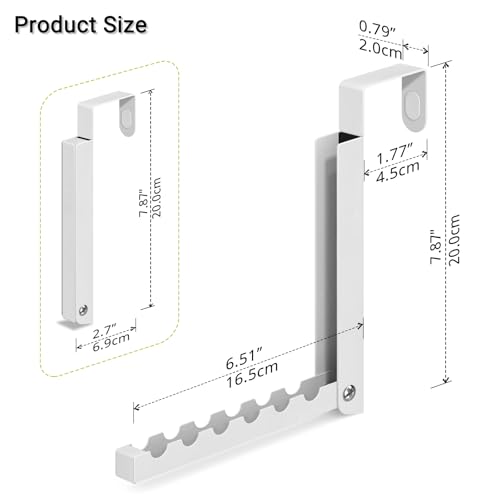 2 Pack Over The Door Hooks, 6 Hooks Foldable Door Hanger Clothes Drying Rack, Portable Space Saving Organizer for Entryway Bedroom Laundry Room Travel, White