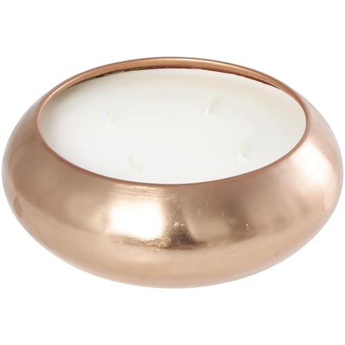 Deco 79 Metal Decorative Candle Tropical Breeze Scented Wide Dome Shaped 60 oz 4 Wick Aromatherapy Candle with White Wax, Wax Aromatherapy Candle 9" x 9" x 3", Copper