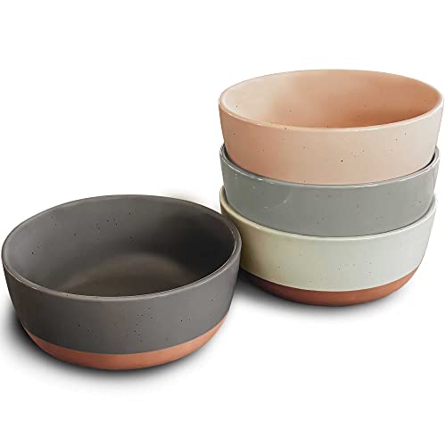 Set of 4 Porcelain Bowls, 25oz - Microwave, Dishwasher & Oven Safe for Soup, Cereal, etc. - color: Assorted Neutrals
