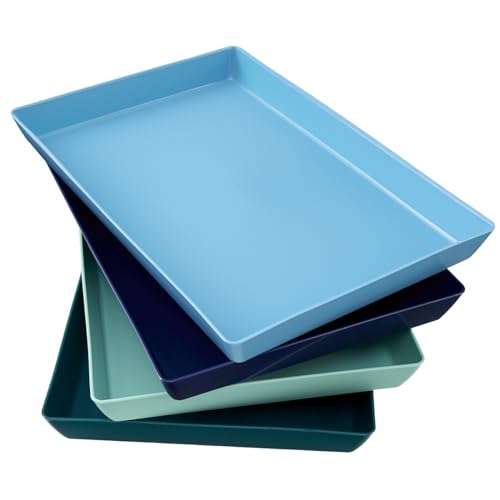 US Acrylic Coastal Plastic Serving Trays (Set of 4) 15” x 10” | Large Unbreakable Reusable Rectangular Party Platters | Serve Appetizers, Fruit, Veggies, & Desserts | BPA-Free & Made in USA - color: Coastal, size: 15" x 10"