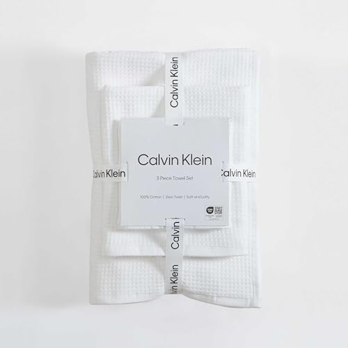 Calvin Klein - Bath Towels, Super Soft & Absorbent Cotton Towels, Oeko-Tex Certified (Eternity Solid White, 3-Piece) - color: Entwine White, size: 3 Pack