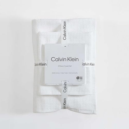 Calvin Klein - Bath Towels, Super Soft & Absorbent Cotton Towels, Oeko-Tex Certified (Eternity Solid White, 3-Piece) - color: Entwine White, size: 3 Pack