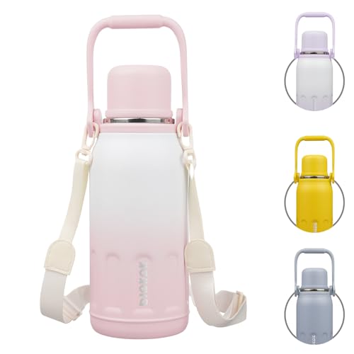 BJPKPK Stainless Steel Insulated Bottle with Handle & Strap, 40oz | Leak-proof vacuum insulation keeps drinks cold/hot for hours. BPA-free, dishwasher safe. Includes handle & strap. Pink Pearl. - color: Pink Pearl, size: 40 Ounces