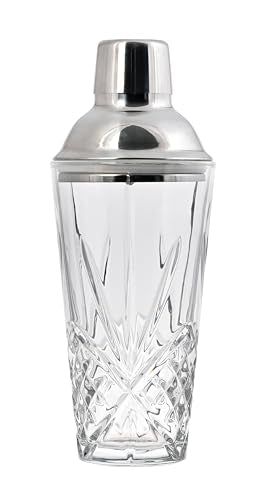 Glass Cocktail Shaker, Martini Shaker with Stainless Steel Lid & Strainer, Bartender Professional Bar Mixing Glass Pitcher Tool Set for Stirring Cocktails, Margarita, Whiskey, Alcohol Drinks, 16oz.
