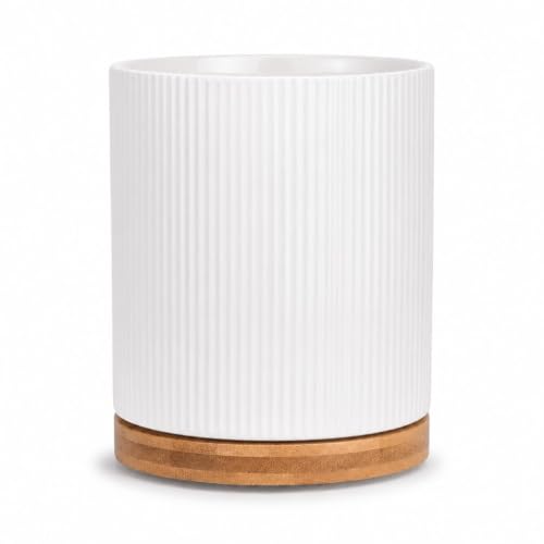 360 Rotating Cooking Utensil Holder,Kitchen Utensil Holder for Countertop | Utensil Crock for Kitchen Counter with Rotatable Wooden Base,Ideal Gifts for Housewarming Home Chefs and Cooking - color: white