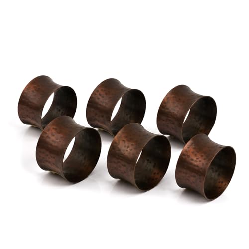 ITOS365 Handmade Round Hammered Antique Napkin Rings Holder for Dinning Table Parties Everyday, Set of 6 - color: Antique