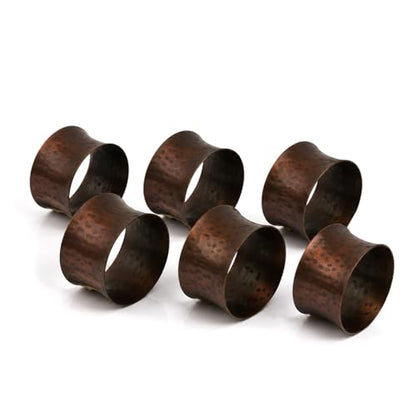 ITOS365 Handmade Round Hammered Antique Napkin Rings Holder for Dinning Table Parties Everyday, Set of 6 - color: Antique