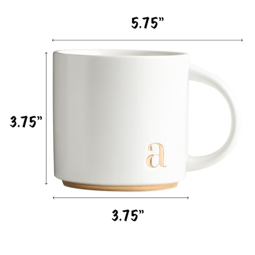 COLLECTIVE HOME Ceramic Coffee Mug, 15 oz Monogram Cup with Gift Box(a) | Dishwasher Safe, Engraved Gold Letter , Personalized Housewarming Birthday Present, Christmas Thanksgiving Mothers Day Gifts - color: gold-a
