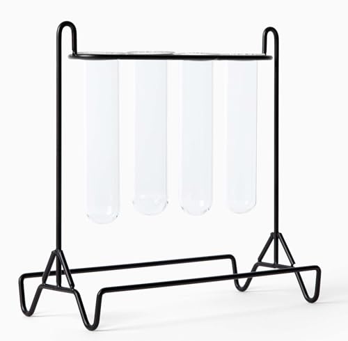 Grace River Propagation Station, Iron & Glass Planter, 8x8x8 inches, 4 Test Tubes, Indoor & Outdoor - color: Black