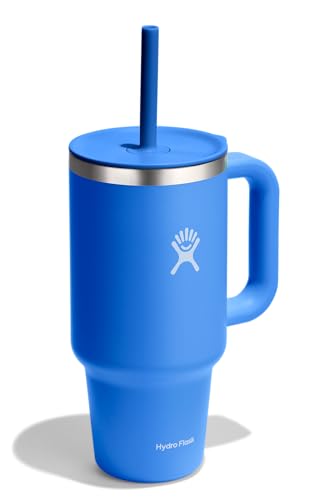 Hydro Flask 32 Oz Travel Tumbler with Handle, Lid and Straw - Insulated Stainless Steel in 32 Oz Cascade Blue - color: Cascade, size: 32 Ounces