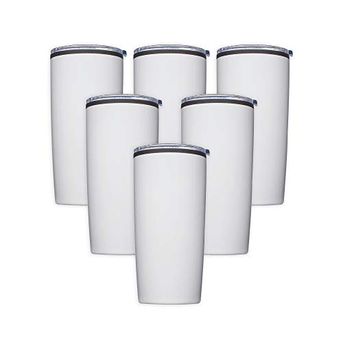 DISCOUNT PROMOS Plastic Tumblers 20 oz. Set of 6, Bulk Pack - With lids, Ice Coffee Tumbler, To Go Cup, Insulated - White - color: Blank – White