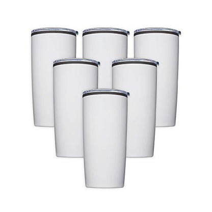 DISCOUNT PROMOS Plastic Tumblers 20 oz. Set of 6, Bulk Pack - With lids, Ice Coffee Tumbler, To Go Cup, Insulated - White - color: Blank – White