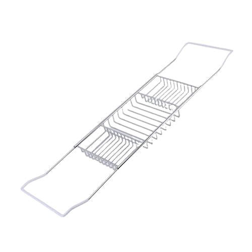 Bewinner Gold Stainless Steel Expandable Bathtub Caddy Tray, Adjustable Shower Tub Tray 25-38.4 Inch, Over The Bathtub Rack for Luxury Bath, Heavy Duty Bathroom Accessories for (Silver) - color: Silver