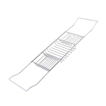 Bewinner Gold Stainless Steel Expandable Bathtub Caddy Tray, Adjustable Shower Tub Tray 25-38.4 Inch, Over The Bathtub Rack for Luxury Bath, Heavy Duty Bathroom Accessories for (Silver) - color: Silver
