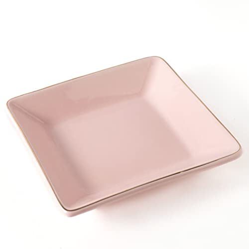 HANKOR Ceramic Jewelry Dish Tray, Decorative Trinket Tray Holder for Ring Earring Key, Gift for Women Girls, 4.7inch, Pink - color: Pink
