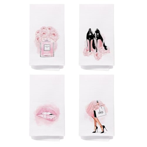 Pink & Black Bathroom Set - 4 Hand Towels, 16x24 Inches, Girly & Women's Bathroom Accessories - color: Bathroom-heel