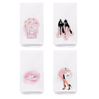 Pink & Black Bathroom Set - 4 Hand Towels, 16x24 Inches, Girly & Women's Bathroom Accessories - color: Bathroom-heel