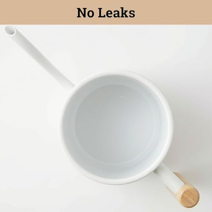 Metal Small Indoor Watering Can with Long Spout & Real Wood Handle, 35oz | Long Spout, Stainless Steel, Real Wood Handle, Gentle Flow, No Spills, Suitable for House Plants, Succulents & Seedlings - color: White