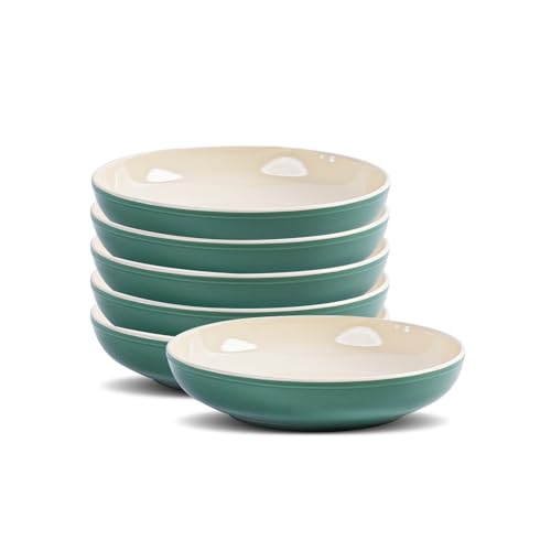 8" Dinner Bowls Set of 6, 32oz Ceramic Serving Bowls for Kitchen, Dishwasher & Microwave Safe for Ramen, Salad, Pasta, Oatmeal, Fruit, Dark Green - color: Dark Green, size: 8"(32oz)