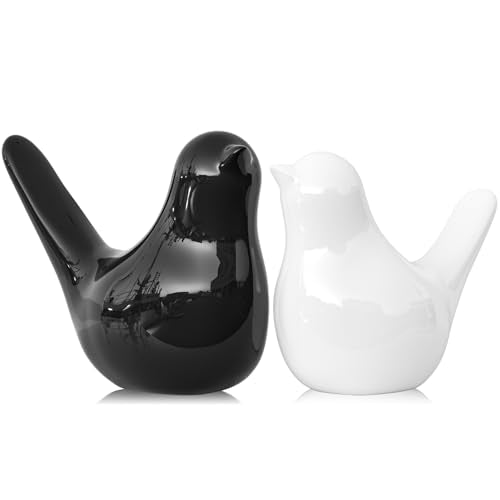 Small Black White Ceramic Bird Statue and Sculpture for Home Decor Accents,Modern Animal Ornaments for Living Room,Bedroom,Coffee Table Centerpiece,Bookshelf,Cabinets,Cute Knick Knacks for Shelves - color: Black White