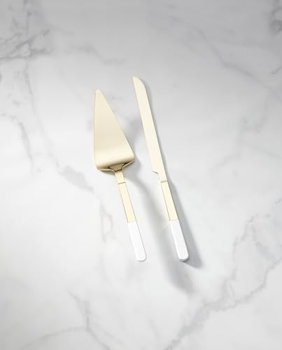 kate spade new york With Love Silverware Cake Knife & Server Set, 2-Piece | gold-plated stainless steel with enamel | flatware | 13.5 inch knife, hand wash only | wedding gift, cake cutting set - style: Dessert Forks, Set of 2