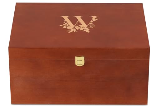 InnoBeta Personalized Keepsake Box, Wooden Storage Boxes, Large Keepsake Boxes with Lid for Memory Treasure, Initial W - color: Initial W