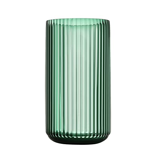 Large Cylinder Ribbed Green Glass Flower Vase for Farmhouse Dining Table Centerpieces Decor - color: Green, size: 11"