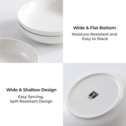 Y YHY 9.75" Large Pasta Bowls, 50 Ounces Big Salad Bowls, Ceramic Serving Bowl Set of 4, Wide and Shallow Bowls Set, Microwave and Dishwasher Safe, White - size: 9.75 inches