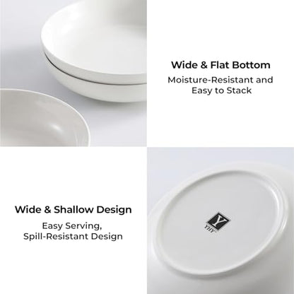 Y YHY 9.75" Large Pasta Bowls, 50 Ounces Big Salad Bowls, Ceramic Serving Bowl Set of 4, Wide and Shallow Bowls Set, Microwave and Dishwasher Safe, White - size: 9.75 inches