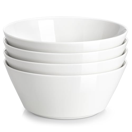 MALACASA 35 OZ Soup Bowls Set of 4, White Bowls Deep Cereal Ramen Bowl | Ceramic Bowls for Salad, Pasta, Pho, Dessert, Fruit, Kitchen Essential, Dishwasher Microwave Safe, Series REGULAR - size: 35oz(4pcs)