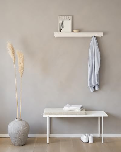 Kazai. Coat Rack Wall Mount 'Kian' | Modern Coat Rack with Hidden Hooks and Shelf | Designer Metal Wall Mounted Clothes Hook | Heavy Duty Entryway Wall Hanger | White - size: 8 Hooks