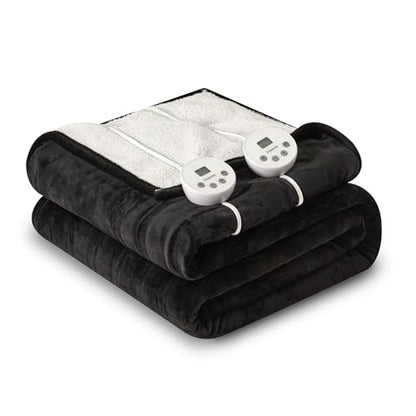 Heat Blanket 84”x90” Queen Size-Dual Control,Soft Flannel & Sherpa Reversible Electric Blanket with 10 Heat Settings,12 Timer Setting and 8 Hours Auto-Off,ETL Certified Machine Washable,Black - color: Black, size: 84*90in