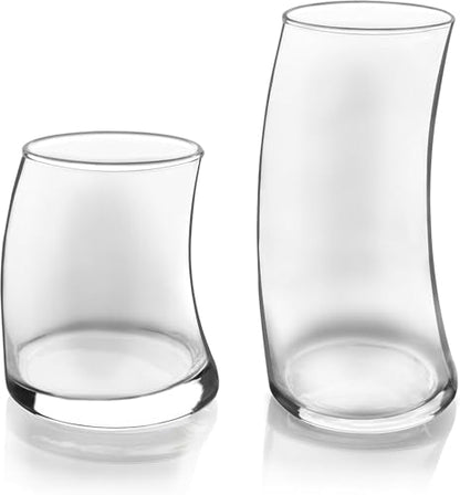 Libbey Swerve Drinking Glasses Set of 16, Chip-Resistant Tumbler and Rocks Glass Cups Set, Fun, Edgy Everyday Drinking Glasses for Special Events - color: 08 - Swerve