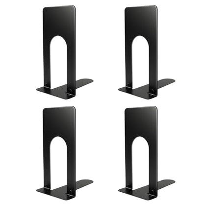 Book Ends for Shelves, 4 Pack Metal Bookends, Compact Book Stopper for Small Books, CDs, Vinyl Records, Desk & Classroom Organizer, 3.9x2.8x5.2 Inch, Gift for Book Lovers