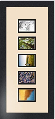 ArtToFrames Collage Photo Frame Double Mat with 5-2.5x3.5 Openings with Satin Black Frame and French Creme mat. - color: French Creme, size: 2.5x3.5